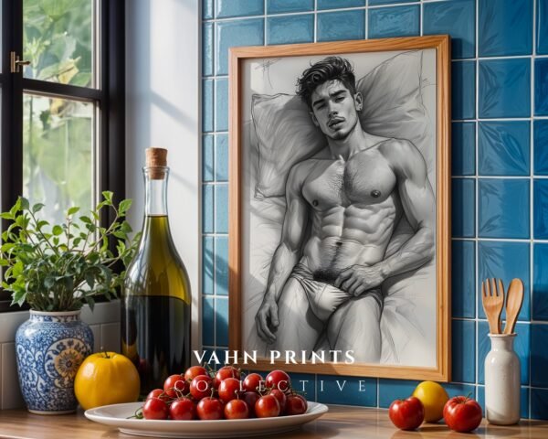 Handsome Male Figure Line Art Nude Body Modern Wall Decor