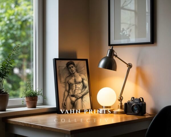 Handsome Male Figure Line Art Nude Body Modern Wall Decor