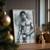 Handsome Male Figure Line Art Nude Body Modern Wall Decor