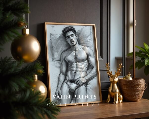 Handsome Male Figure Line Art Nude Body Modern Wall Decor