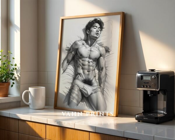 Abstract Male Nude Wall Art Minimalist Figure Sketch Printable