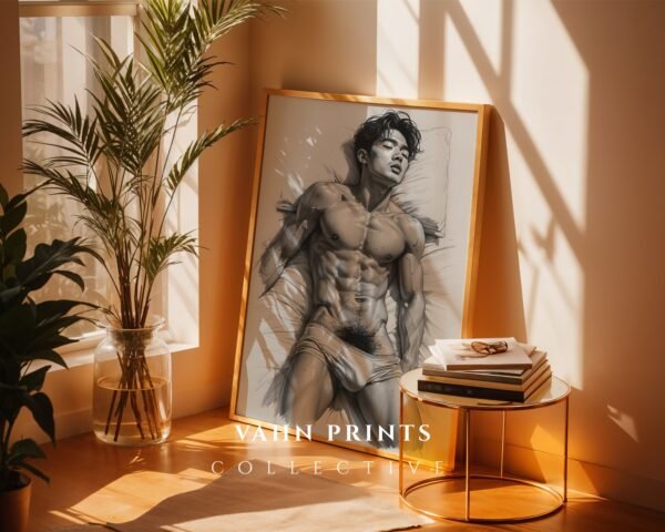 Abstract Male Nude Wall Art Minimalist Figure Sketch Printable