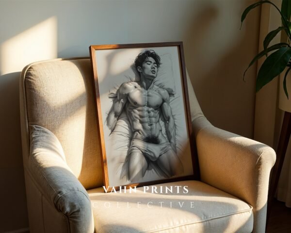 Abstract Male Nude Wall Art Minimalist Figure Sketch Printable