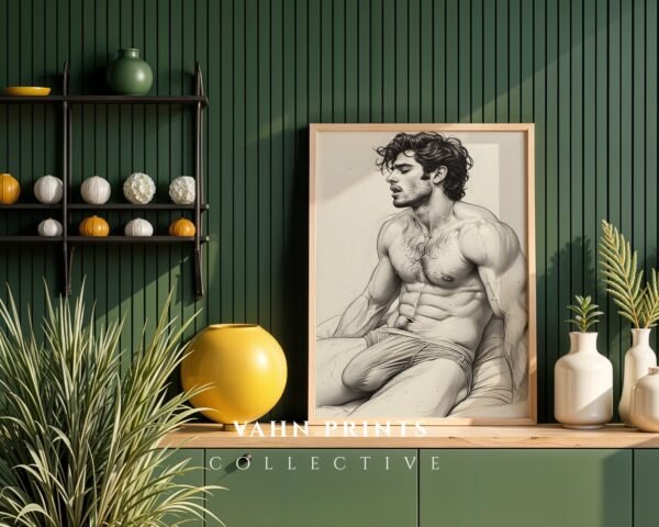 V124c_m10 Male Nude Torso Line Art Print Muscular Figure Modern Decor