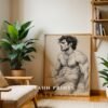 V124c_m2 Male Nude Torso Line Art Print Muscular Figure Modern Decor