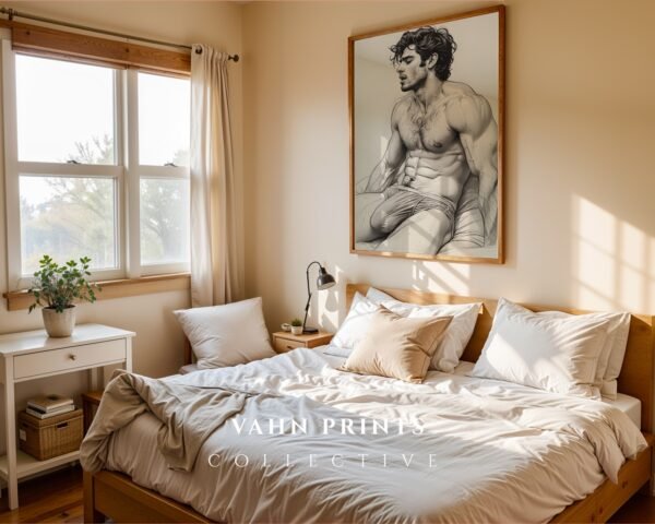 V124c_m3 Male Nude Torso Line Art Print Muscular Figure Modern Decor