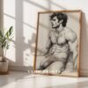 V124c_m7 Male Nude Torso Line Art Print Muscular Figure Modern Decor