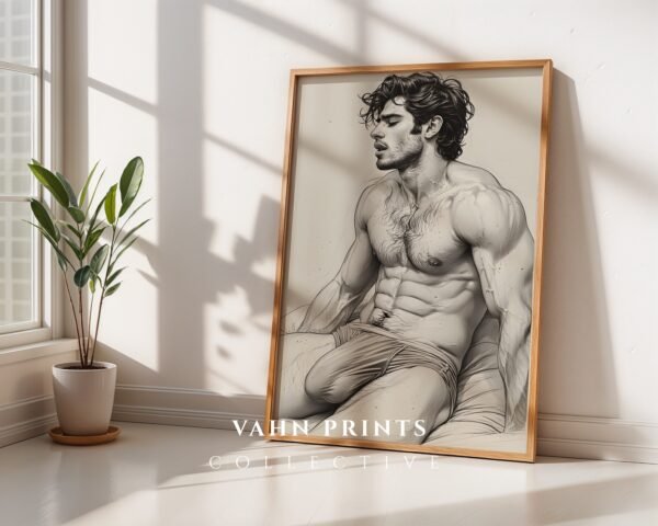 V124c_m7 Male Nude Torso Line Art Print Muscular Figure Modern Decor