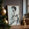V124c_m9 Male Nude Torso Line Art Print Muscular Figure Modern Decor