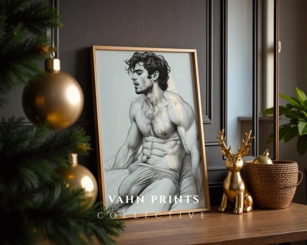 V124c_m9 Male Nude Torso Line Art Print Muscular Figure Modern Decor