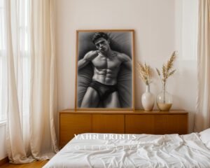 Stylish Male Figure Wall Art Nude Body Sketch Digital Download