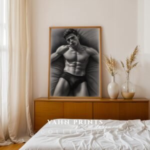 Stylish Male Figure Wall Art Nude Body Sketch Digital Download
