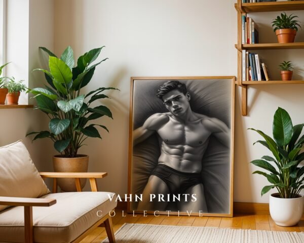 Stylish Male Figure Wall Art Nude Body Sketch Digital Download