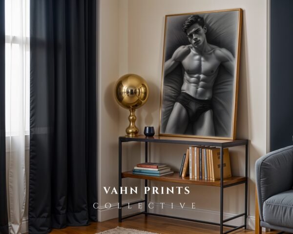 Stylish Male Figure Wall Art Nude Body Sketch Digital Download