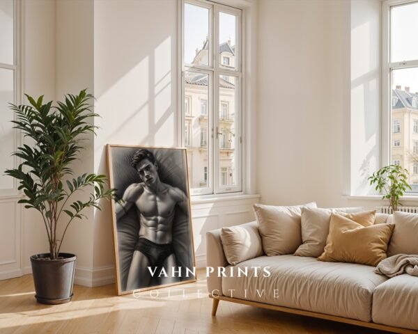 Stylish Male Figure Wall Art Nude Body Sketch Digital Download
