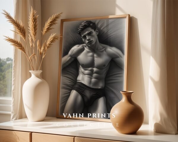 Stylish Male Figure Wall Art Nude Body Sketch Digital Download