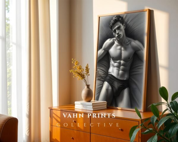 Stylish Male Figure Wall Art Nude Body Sketch Digital Download