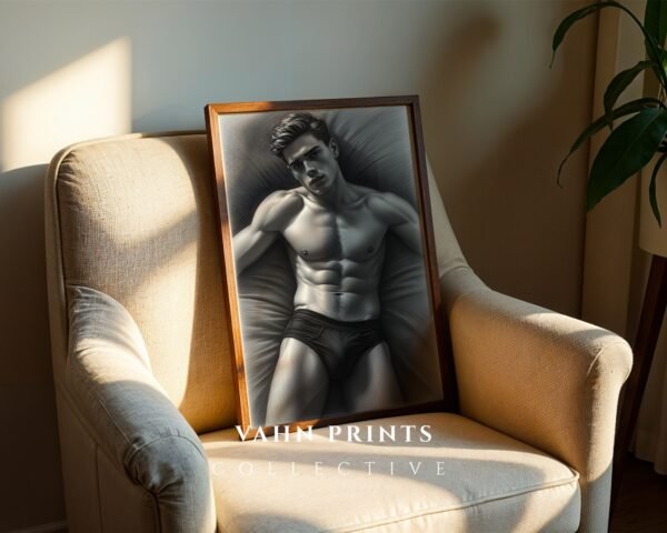 Stylish Male Figure Wall Art Nude Body Sketch Digital Download