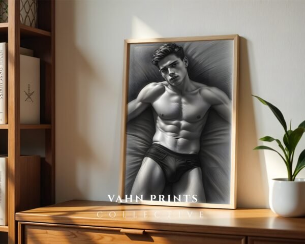 Stylish Male Figure Wall Art Nude Body Sketch Digital Download