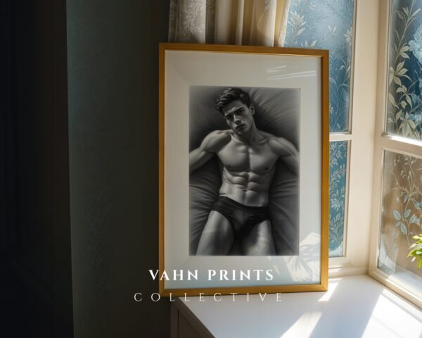 Stylish Male Figure Wall Art Nude Body Sketch Digital Download