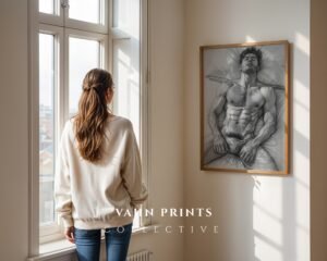 Modern Masculine Nude Line Art Wall Print Minimal Design