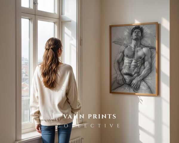 Modern Masculine Nude Line Art Wall Print Minimal Design