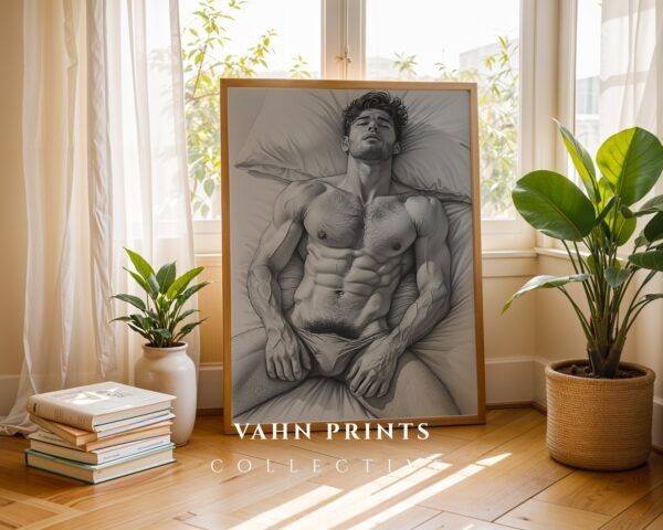 Modern Masculine Nude Line Art Wall Print Minimal Design