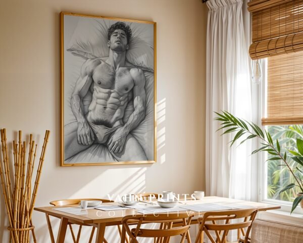 Modern Masculine Nude Line Art Wall Print Minimal Design