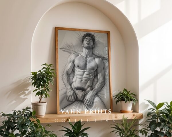 Modern Masculine Nude Line Art Wall Print Minimal Design