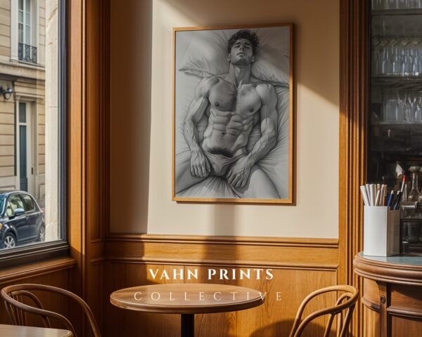 Modern Masculine Nude Line Art Wall Print Minimal Design