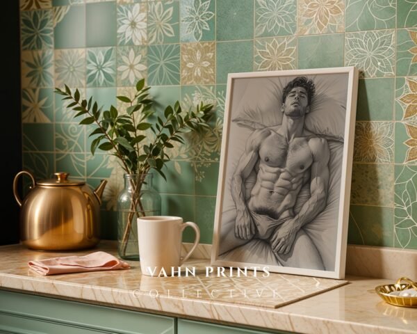 Modern Masculine Nude Line Art Wall Print Minimal Design