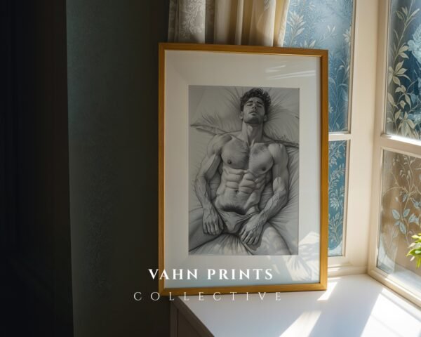 Modern Masculine Nude Line Art Wall Print Minimal Design