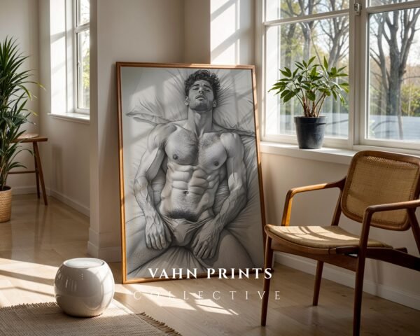 Modern Masculine Nude Line Art Wall Print Minimal Design