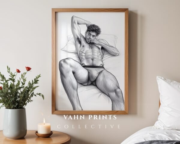 Male Nude Silhouette Line Art Wall Art Contemporary Printable