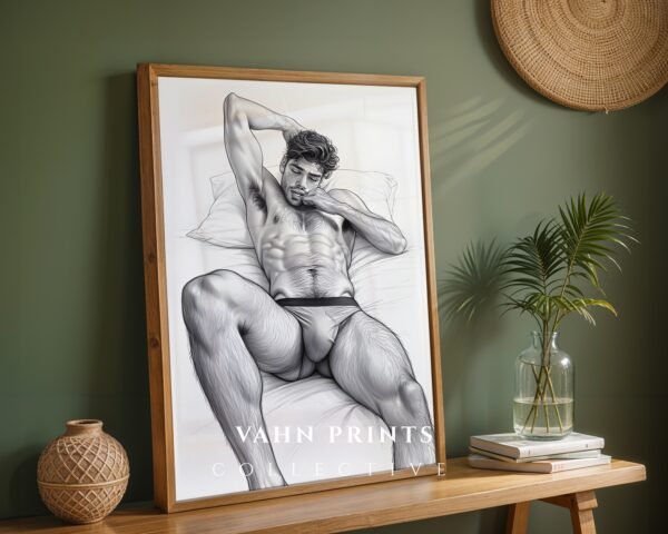 Male Nude Silhouette Line Art Wall Art Contemporary Printable