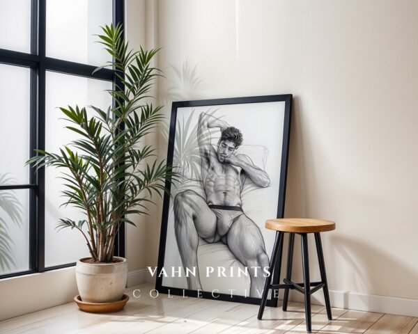 Male Nude Silhouette Line Art Wall Art Contemporary Printable