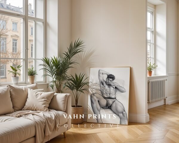 Male Nude Silhouette Line Art Wall Art Contemporary Printable