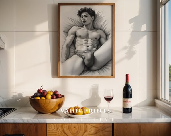 V128c_m2 Clean Minimal Male Nude Figure Sketch Wall Art Download