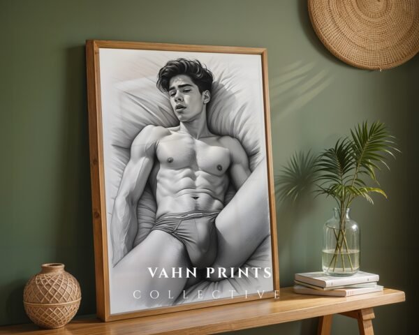 V128c_m3 Clean Minimal Male Nude Figure Sketch Wall Art Download