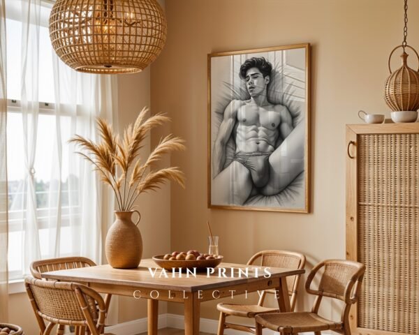 V128c_m4 Clean Minimal Male Nude Figure Sketch Wall Art Download