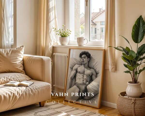 V128c_m5 Clean Minimal Male Nude Figure Sketch Wall Art Download