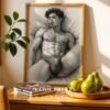 V128c_m6 Clean Minimal Male Nude Figure Sketch Wall Art Download