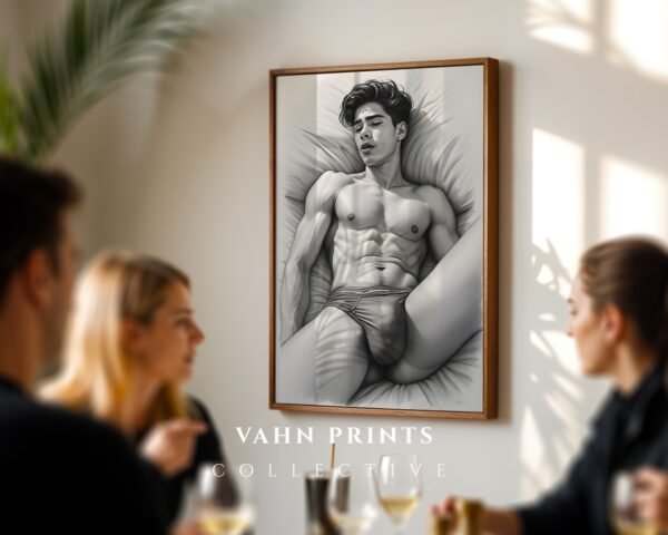 V128c_m7 Clean Minimal Male Nude Figure Sketch Wall Art Download
