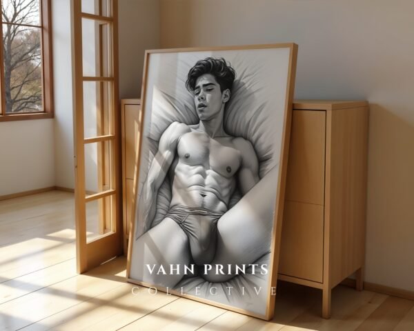 V128c_m8 Clean Minimal Male Nude Figure Sketch Wall Art Download