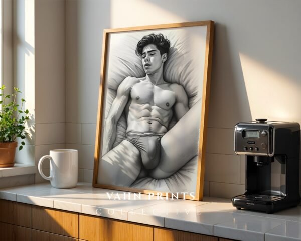 V128c_m9 Clean Minimal Male Nude Figure Sketch Wall Art Download
