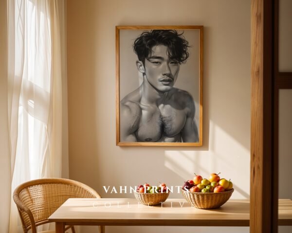 Male Body Line Drawing Wall Art Nude Muscular Figure Print