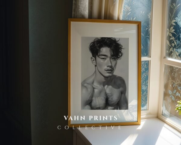 Male Body Line Drawing Wall Art Nude Muscular Figure Print