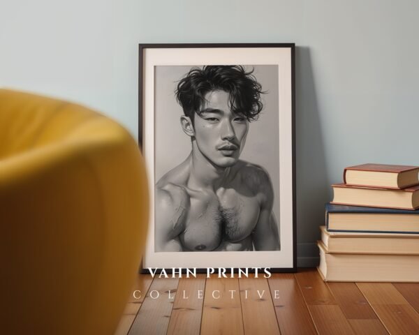 Male Body Line Drawing Wall Art Nude Muscular Figure Print