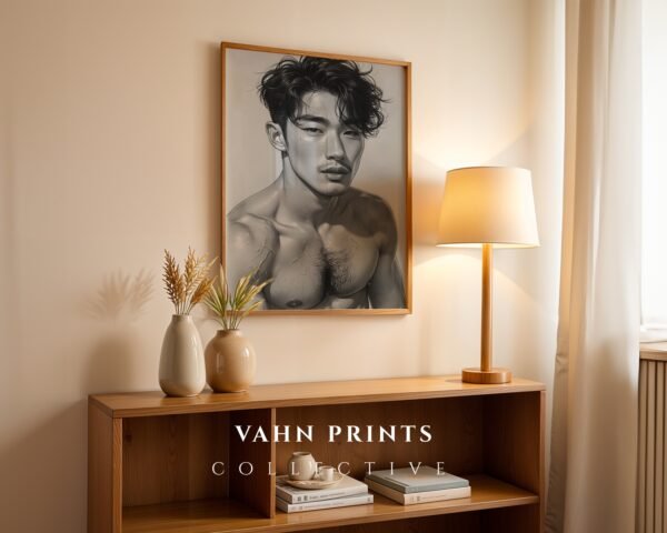 Male Body Line Drawing Wall Art Nude Muscular Figure Print