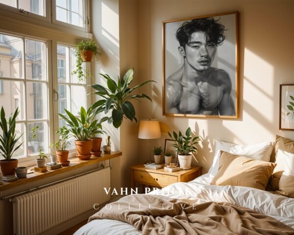 Male Body Line Drawing Wall Art Nude Muscular Figure Print